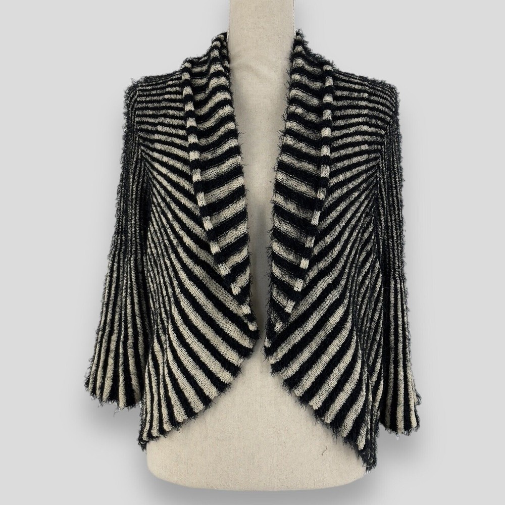 Chicos 2 Womens Vertical Stripe Shreya Cardigan Open Front 3/4 Bell Sleeve Large